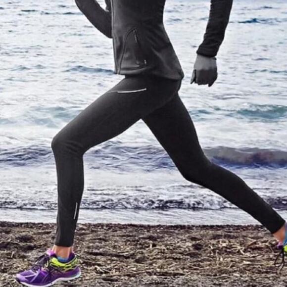 Athleta Wind Warrior Leggings Zip Ankle Full Length Mid Rise Black Small Tall ST - Picture 12 of 12